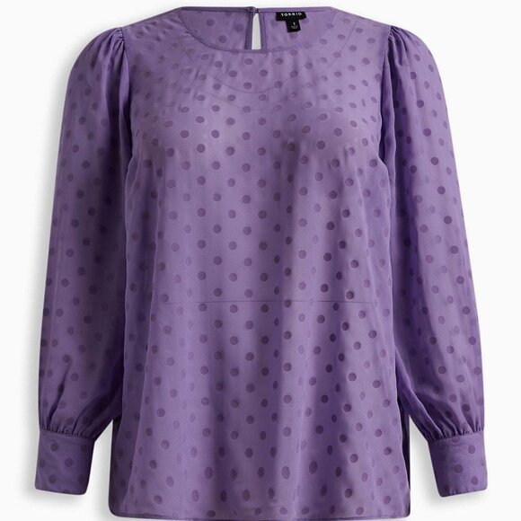 Torrid - Chiffon Clip Dot Puff Sleeve Top in Bougainvillea Lavender​​​​​​​ - Picture 13 of 13
